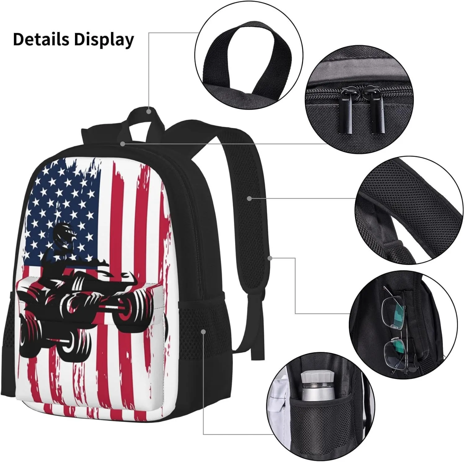 Patriotic Braap Mx Motocross Dirt Bike Atv Quad Bike USA Flag Multifunctional Pocket Backpack Crossbody Lunch Bag Pencil Case 3Pcs Set Large Capacity Backpack