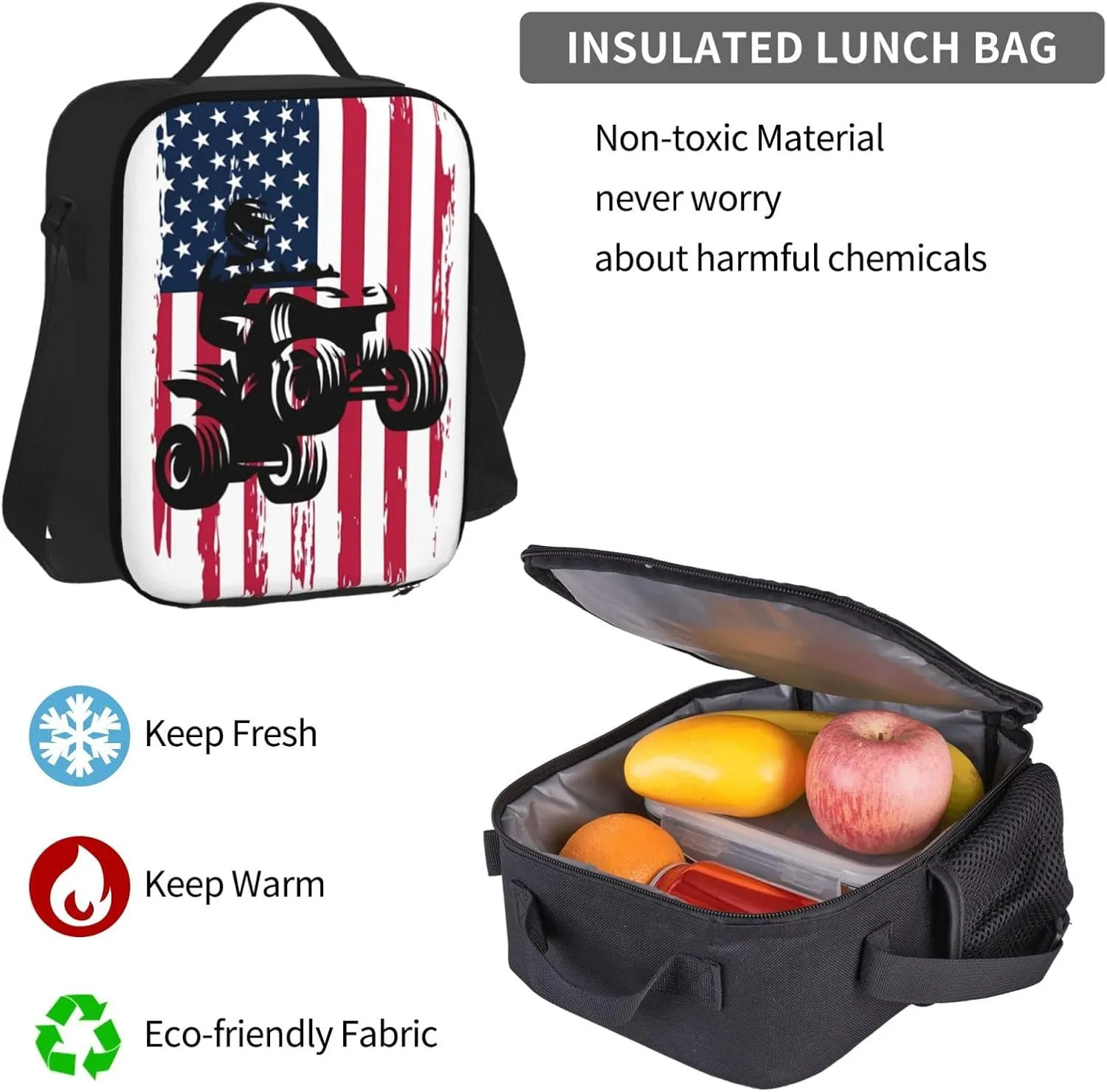 Patriotic Braap Mx Motocross Dirt Bike Atv Quad Bike USA Flag Multifunctional Pocket Backpack Crossbody Lunch Bag Pencil Case 3Pcs Set Large Capacity Backpack