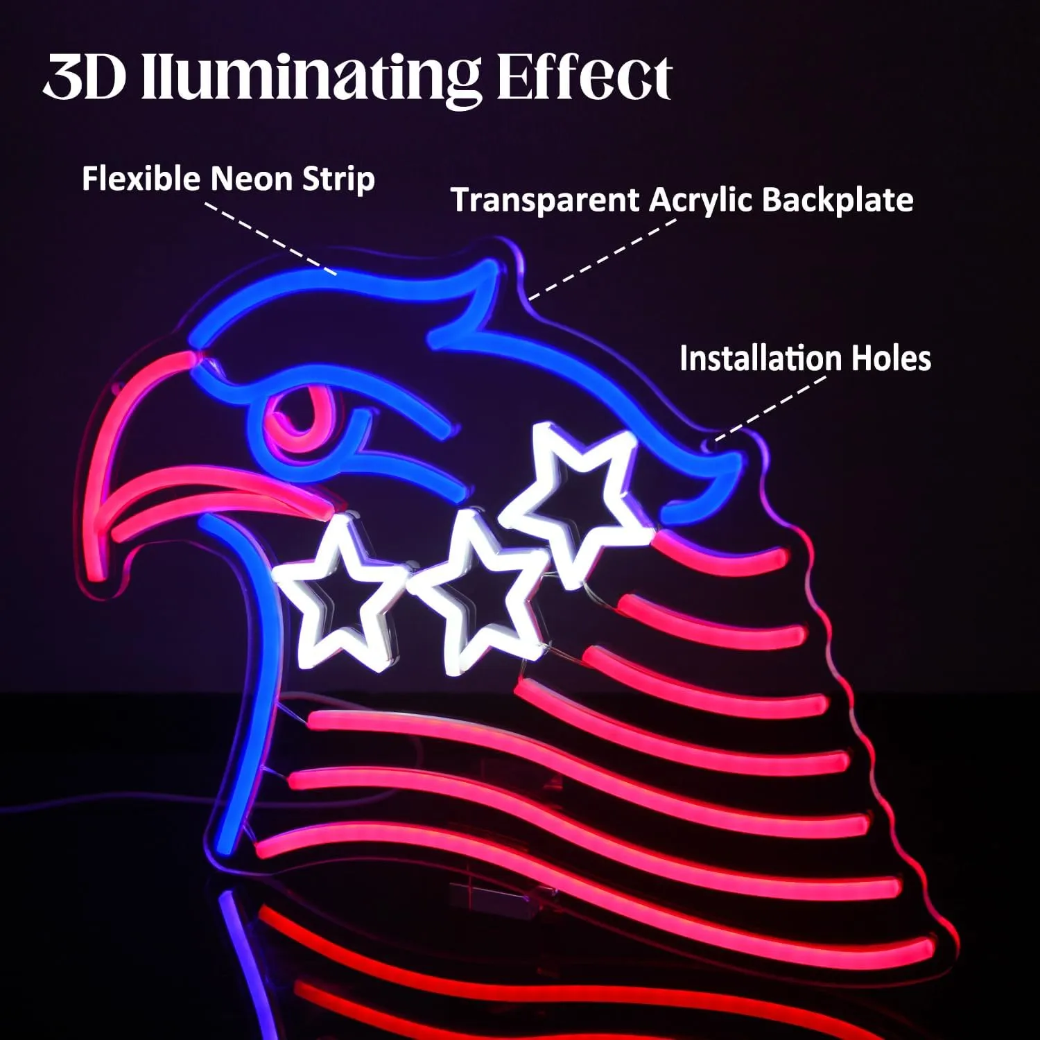 Patriotic Eagle Flag Neon Sign USA Stars and Stripes LED Sign for Wall American Flag Neon Lights Signs for Bedroom Memorial Day 4th of July Independence Day American Eagle Day Decorations