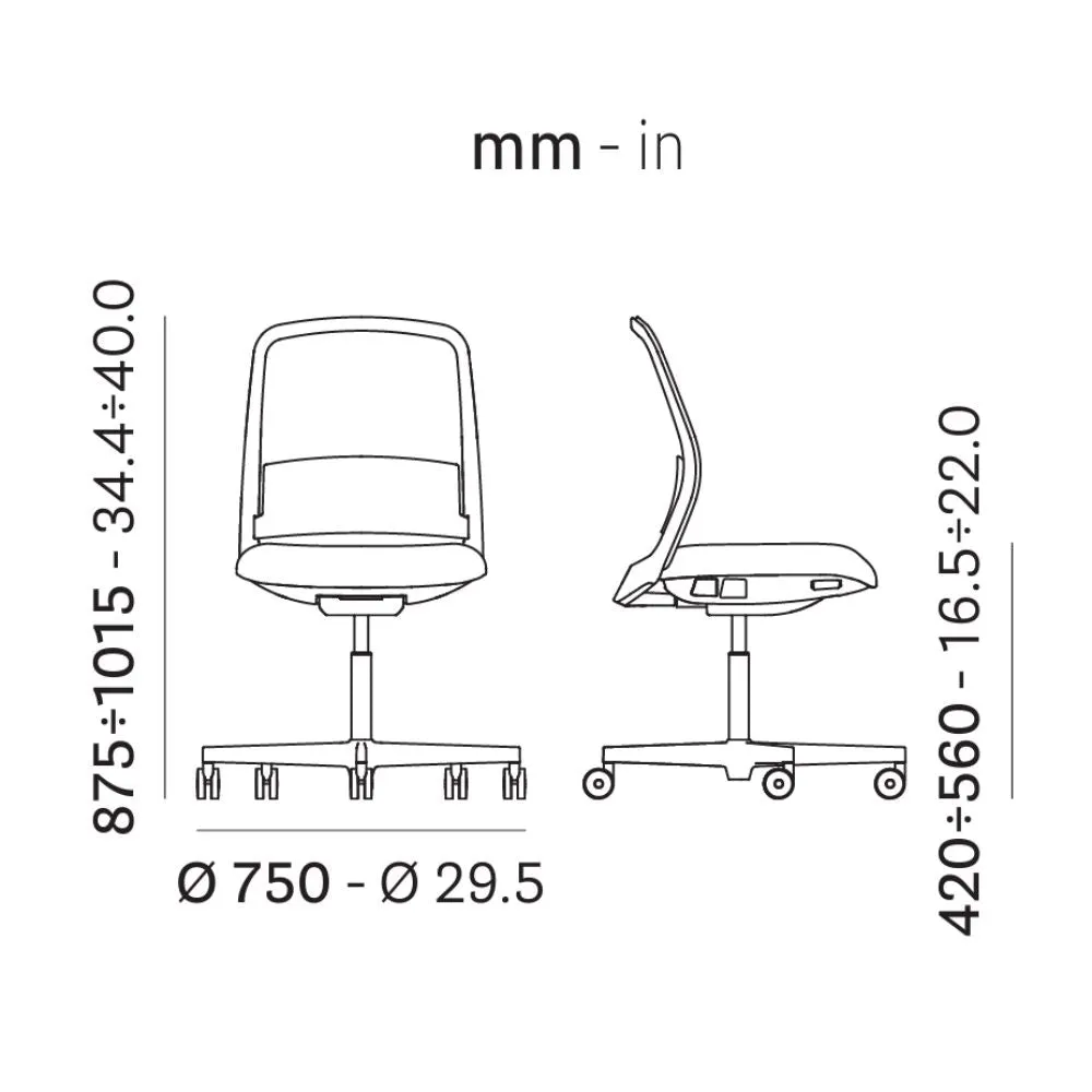 Pedrali Polar 3770 swivel chair with padded seat and mesh backrest