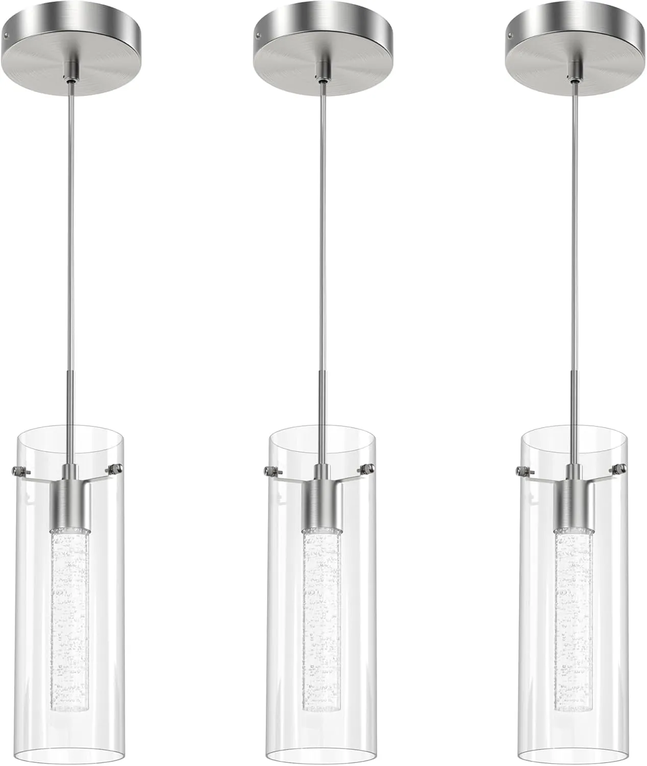 Pendant Ceiling Light Fixture, LED Kitchen Lighting Crystal Pendant Lights Kitchen Island, 1-Light Integrated Kitchen Hanging Light Fixture Modern Island Light with Bubble Glass Three Pack
