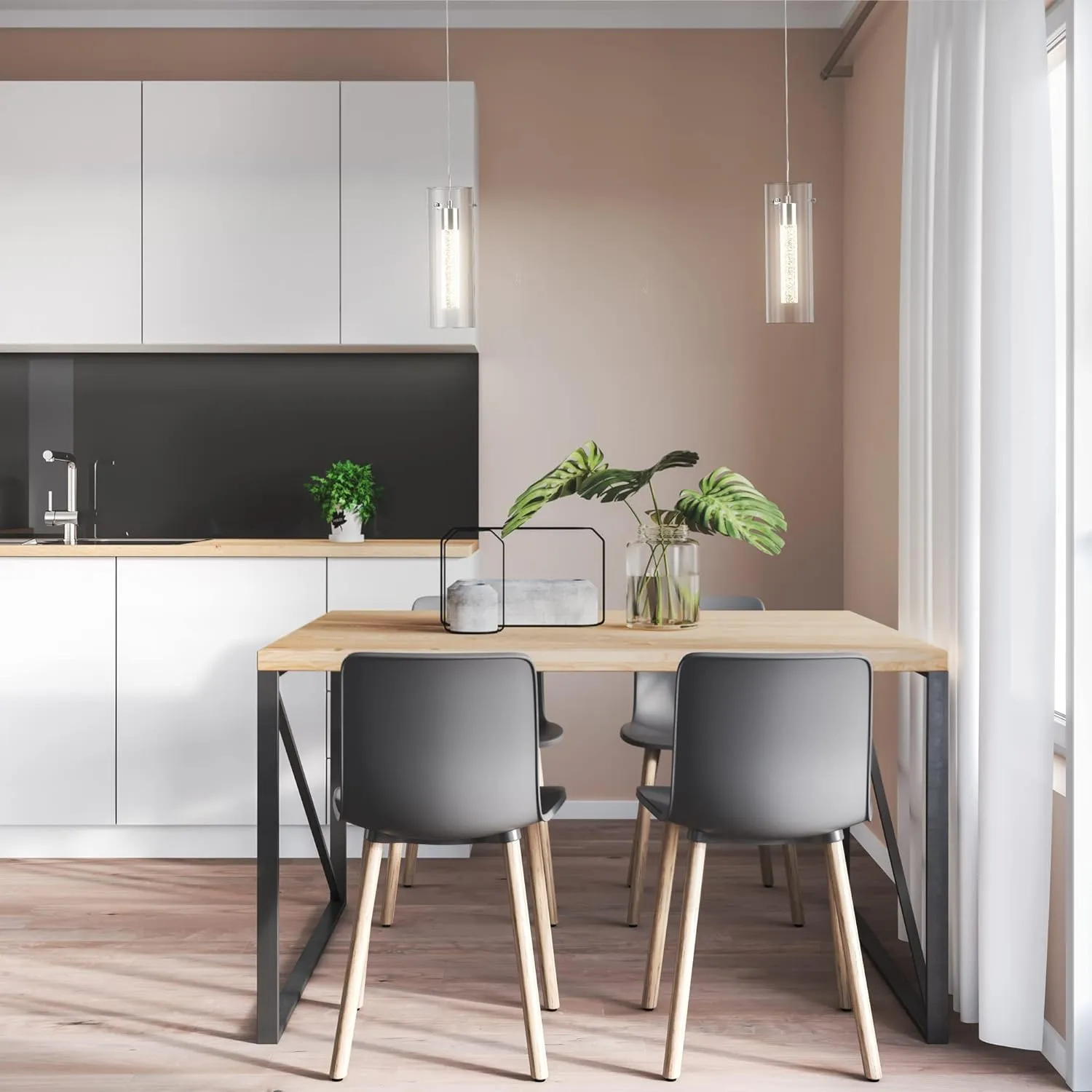 Pendant Ceiling Light Fixture, LED Kitchen Lighting Crystal Pendant Lights Kitchen Island, 1-Light Integrated Kitchen Hanging Light Fixture Modern Island Light with Bubble Glass Three Pack