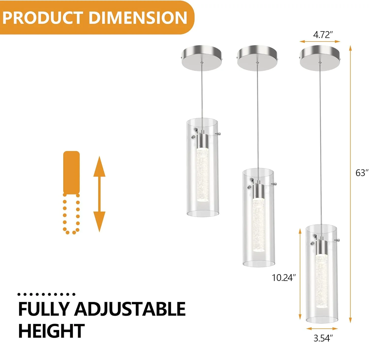 Pendant Ceiling Light Fixture, LED Kitchen Lighting Crystal Pendant Lights Kitchen Island, 1-Light Integrated Kitchen Hanging Light Fixture Modern Island Light with Bubble Glass Three Pack