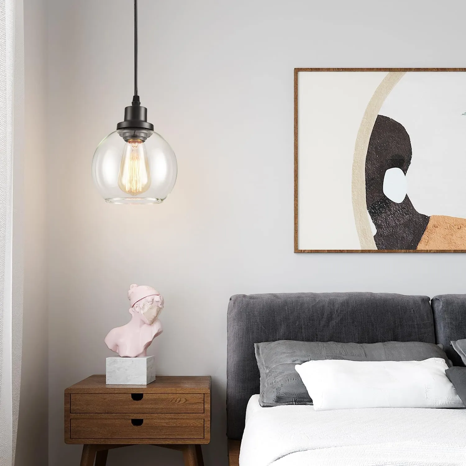 Pendant Lamp with Glass Shade, Modern Antique Brass Pendant Lights,Hanging Light Vintage Glass Shade, Island Light Pendant Light Fixture for Bedroom Living Room Kitchen