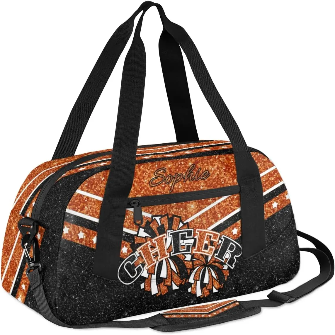 Personalized Cheer Bag for Girls, Custom Name Cheerleader Bag, SportS Gym Duffle for Women Dark Orange