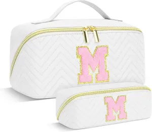 Personalized Initial Makeup Bag | Trendy Cosmetic Bags Travel Toiletry Bag for Teen Girls Women Girlfriend, mother's day/graduation/Birthday day Gifts Portable Make up Bag Leather Waterproof Organizer