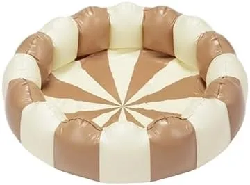 Petites-Pommes Striped Swimming Pool for Toddlers & Kids - Handprinted Classic Foldable Inflatable Baby Pool - Durable, BPA-Free PVC Kiddie Pools with Repair Patch & Storage Bag, Beige, 37 x 9 Inch
