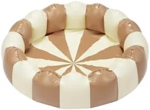 Petites-Pommes Striped Swimming Pool for Toddlers & Kids - Handprinted Classic Foldable Inflatable Baby Pool - Durable, BPA-Free PVC Kiddie Pools with Repair Patch & Storage Bag, Beige, 37 x 9 Inch