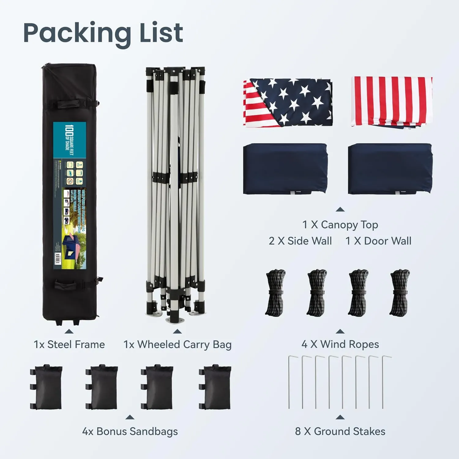 PHI VILLA 10'x10' Pop Up Canopy Tent with Sidewalls - Easy Up Tent with Mesh Windows for Ventilation, Waterproof Design - Ideal for Parties, Beach, and Outdoor Events (American Flag)