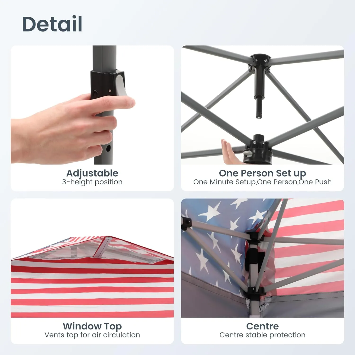 PHI VILLA 10'x10' Pop Up Canopy Tent with Sidewalls - Easy Up Tent with Mesh Windows for Ventilation, Waterproof Design - Ideal for Parties, Beach, and Outdoor Events (American Flag)
