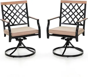 PHI VILLA Swivel Patio Chairs Set of 2 Outdoor Dining Rocker Chair Support 300 lbs for Garden Backyard Bistro Furniture Set with Cushion, Black