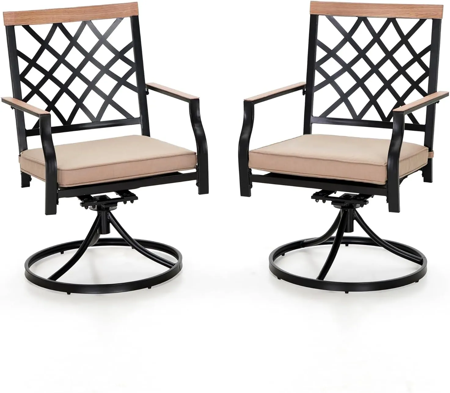 PHI VILLA Swivel Patio Chairs Set of 2 Outdoor Dining Rocker Chair Support 300 lbs for Garden Backyard Bistro Furniture Set with Cushion, Black