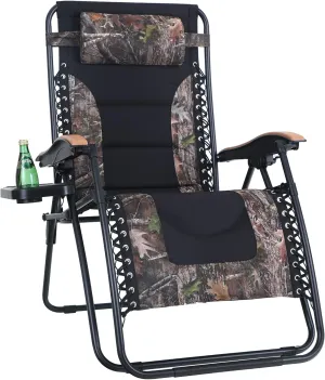 PHI VILLA XL Oversize Zero Gravity Chair Padded Recliner Oversize Lounge Chair with Free Cup Holder,Support 350 LBS (Camouflage)