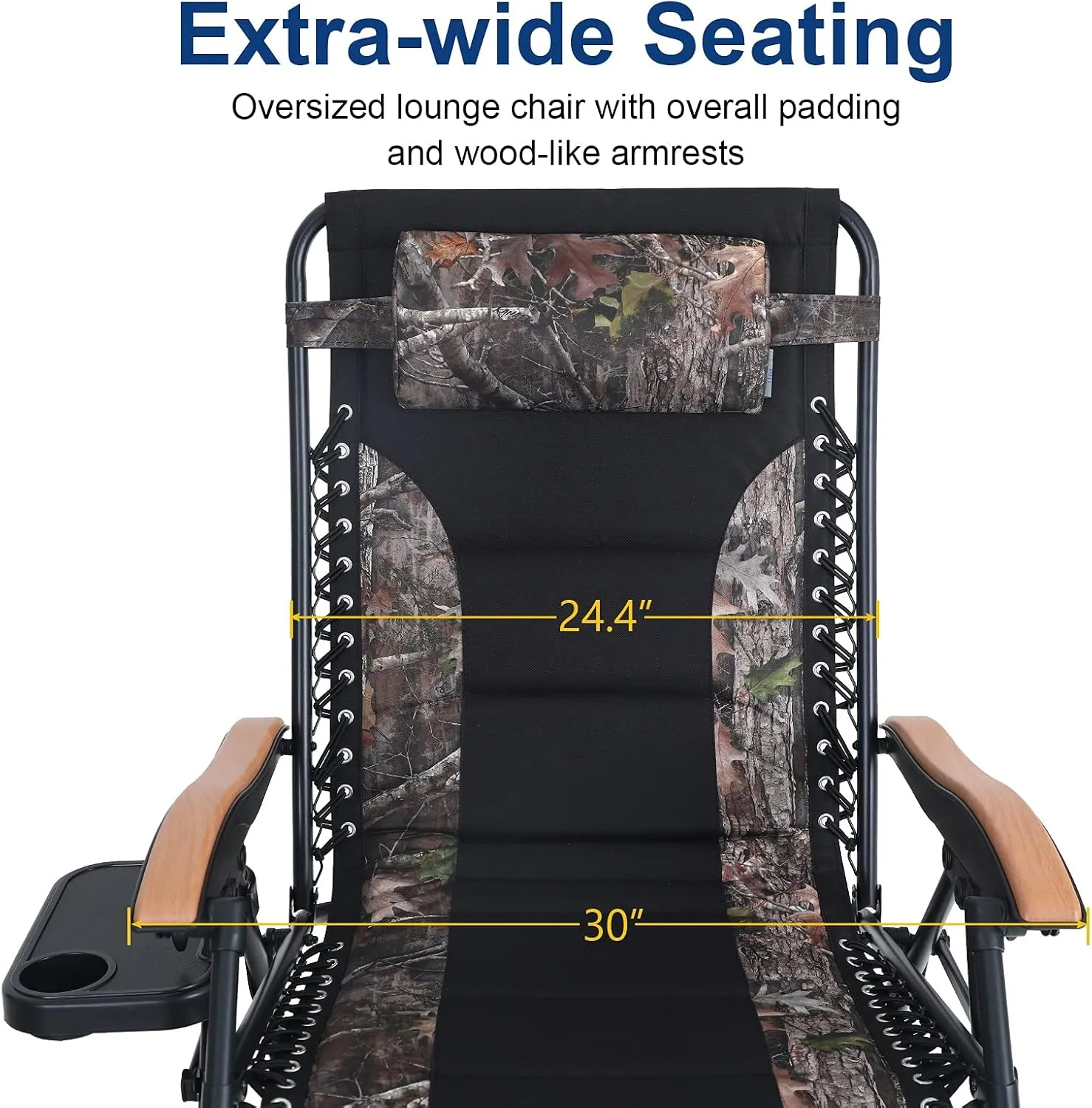 PHI VILLA XL Oversize Zero Gravity Chair Padded Recliner Oversize Lounge Chair with Free Cup Holder,Support 350 LBS (Camouflage)