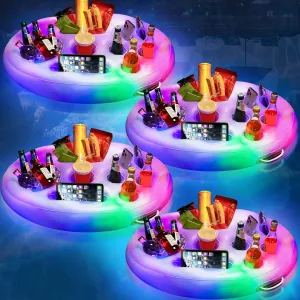 Pickmesh Inflatable Drink Holder with Lights, 21 x 28 Inch LED Color Changing Floating Beverage Fruit Serving Bar, Floating Drink Holder for Pool, Hot Tub Accessories for Adults Party