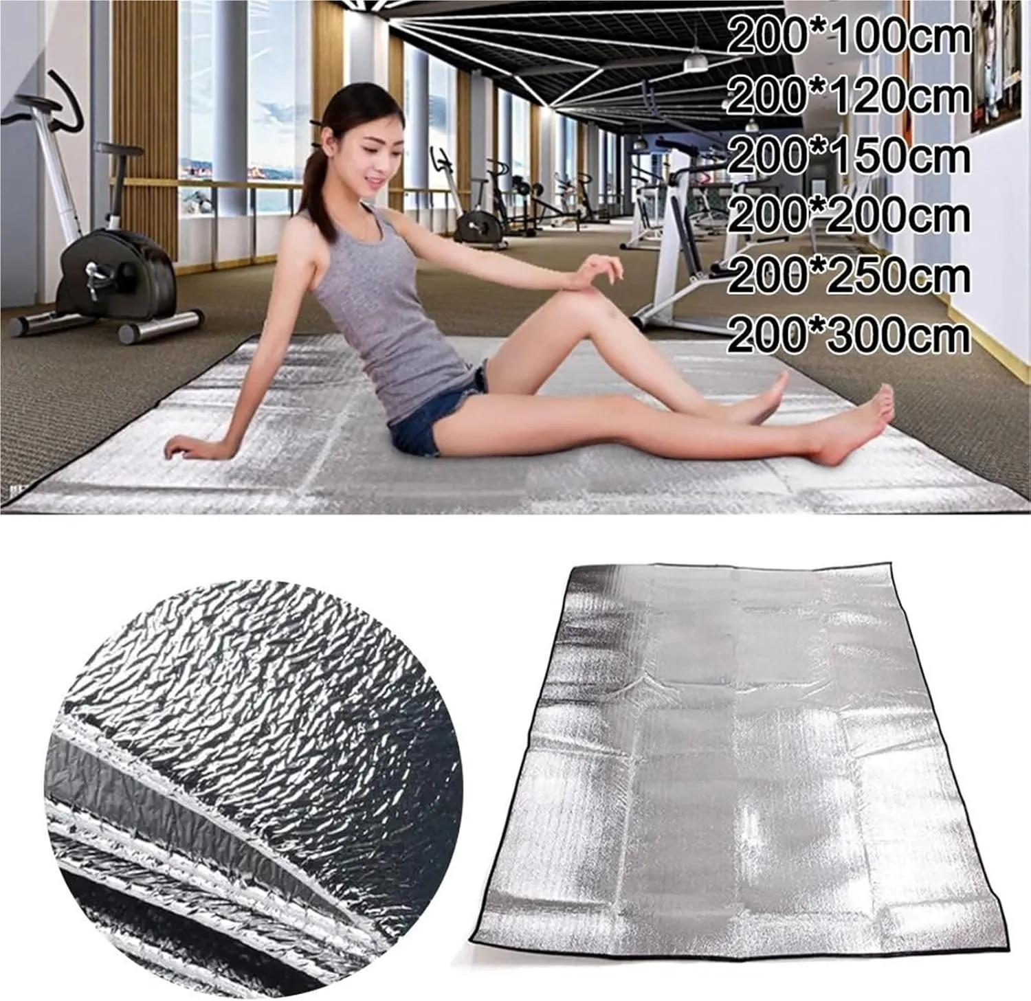 Picnic Blanket Thermal Camping Mat Light Tent Footprint Waterproof Picnic Beach Pad Insulation Foam Mat Outdoor Picnic Mat (Silver 200x300cm)