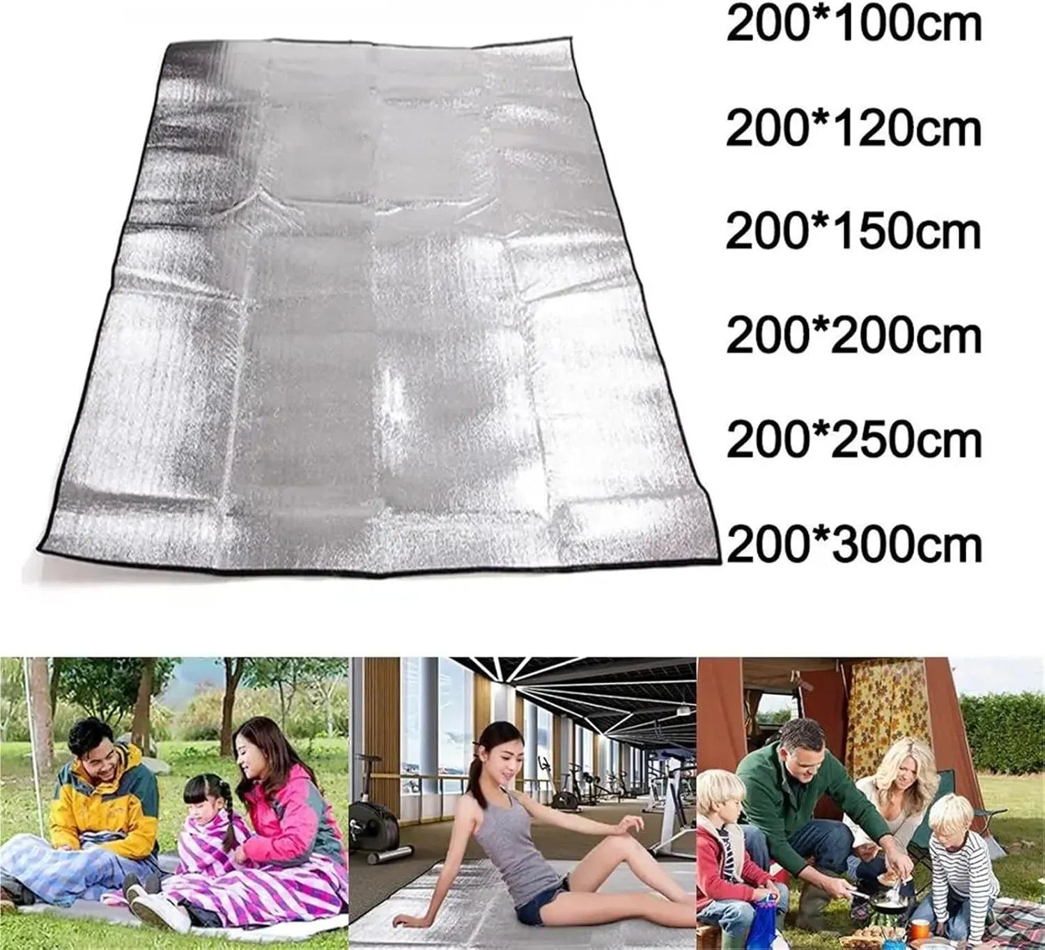 Picnic Blanket Thermal Camping Mat Light Tent Footprint Waterproof Picnic Beach Pad Insulation Foam Mat Outdoor Picnic Mat (Silver 200x300cm)