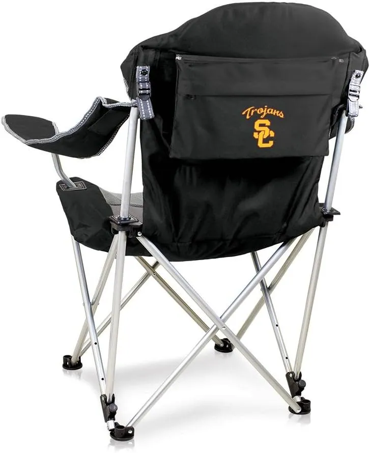 PICNIC TIME NCAA USC Trojans Reclining Camp Chair, Beach Chair for Adults, Sports Chair with Carry Bag, (Black)