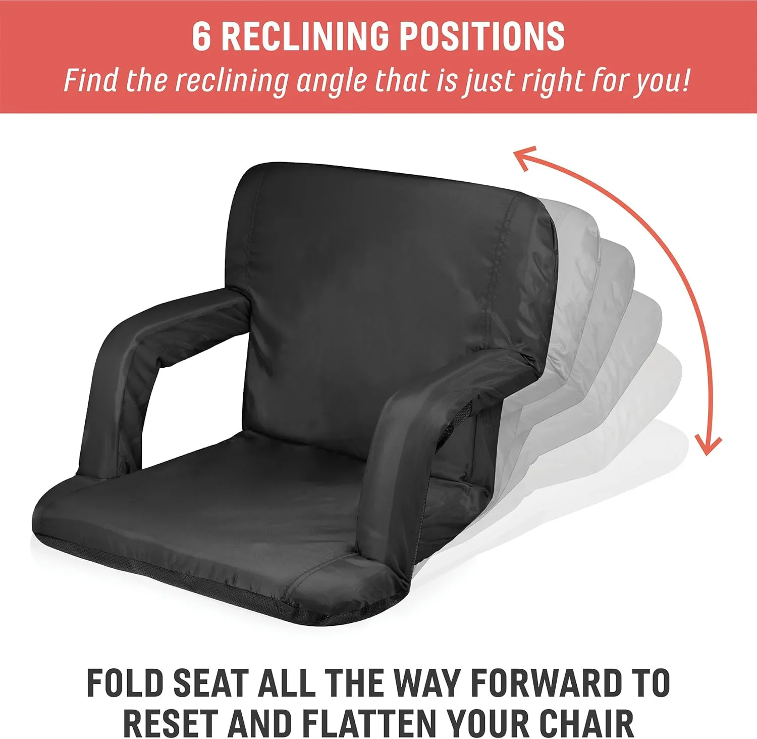 PICNIC TIME ONIVA - a Brand - Ventura Reclining Stadium Seat with Back Support, Bleacher Seat, Beach Floor Chair