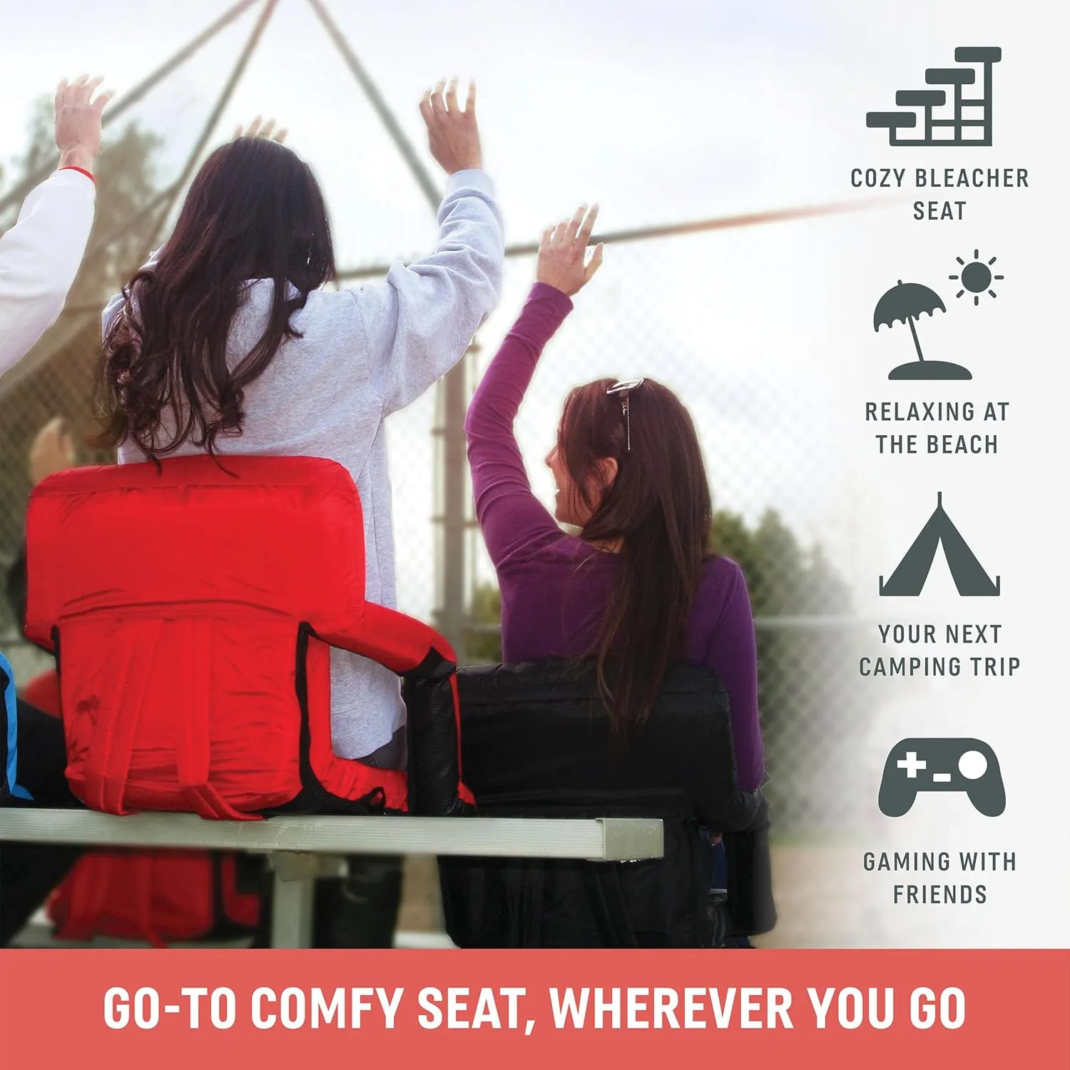 PICNIC TIME ONIVA - a Brand - Ventura Reclining Stadium Seat with Back Support, Bleacher Seat, Beach Floor Chair