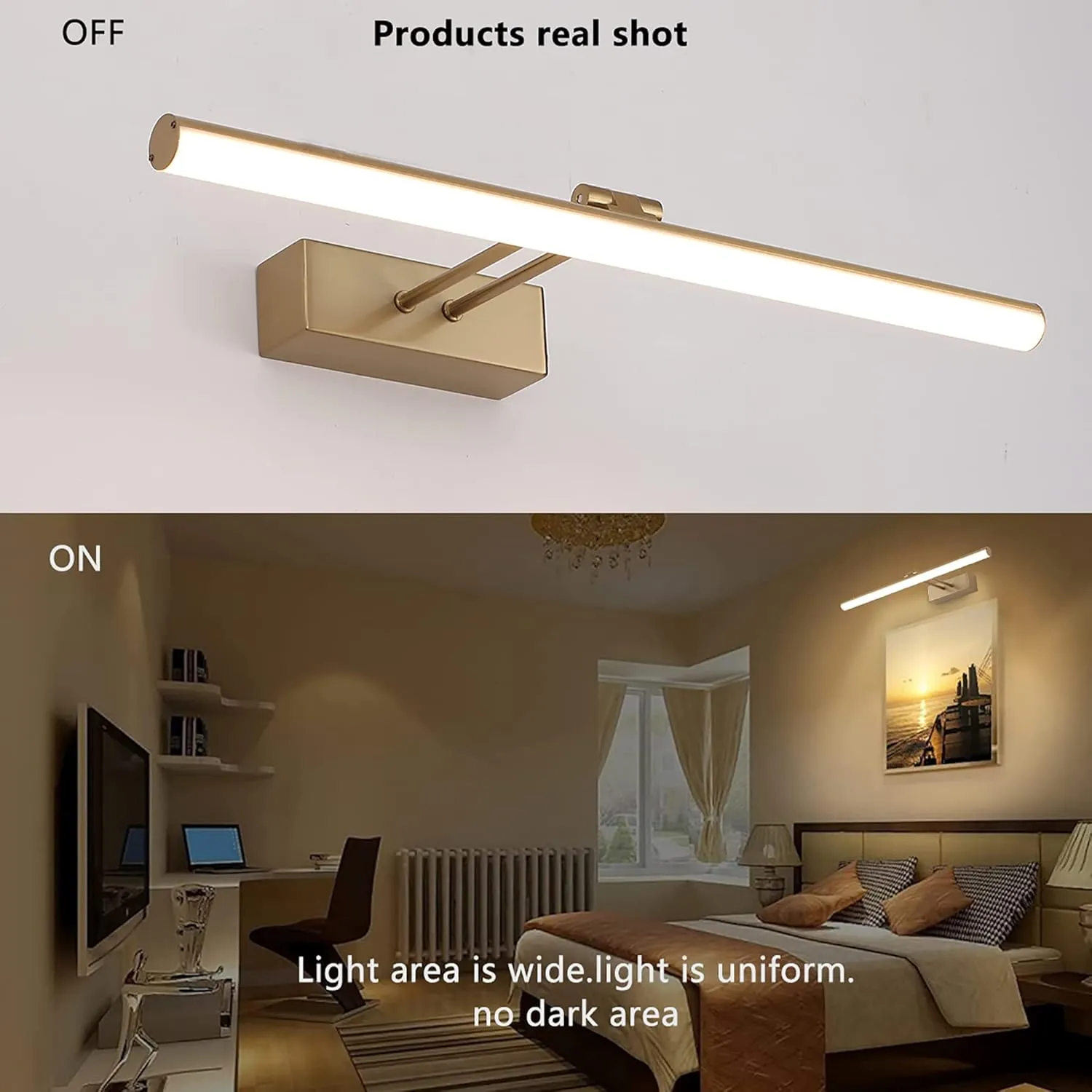 Picture Light,16inches Rechargeable Wireless Picture Light,Dimmable Led Artwork Lighting,Wall Lights for Paintings,Canvas,Gallery, Portrait (Brass)