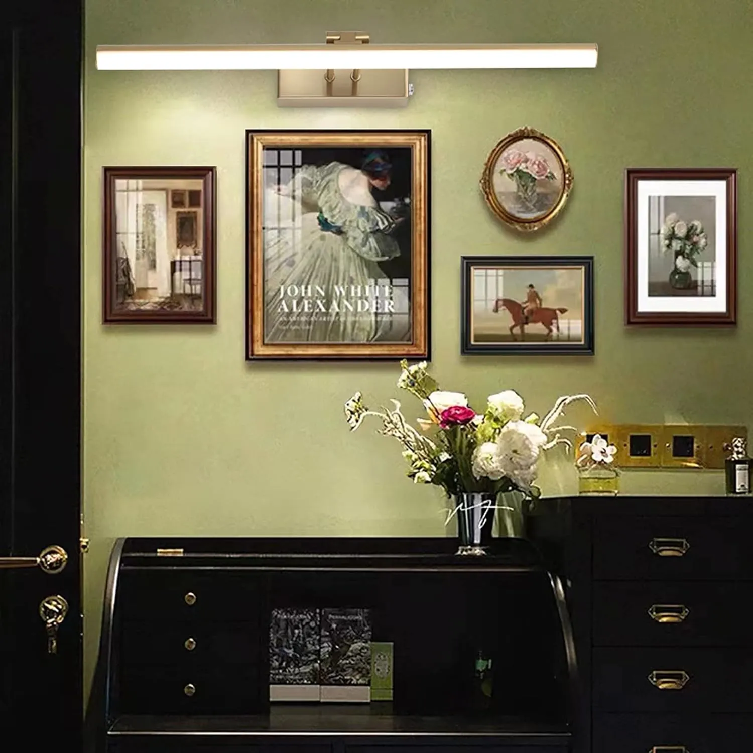 Picture Light,16inches Rechargeable Wireless Picture Light,Dimmable Led Artwork Lighting,Wall Lights for Paintings,Canvas,Gallery, Portrait (Brass)