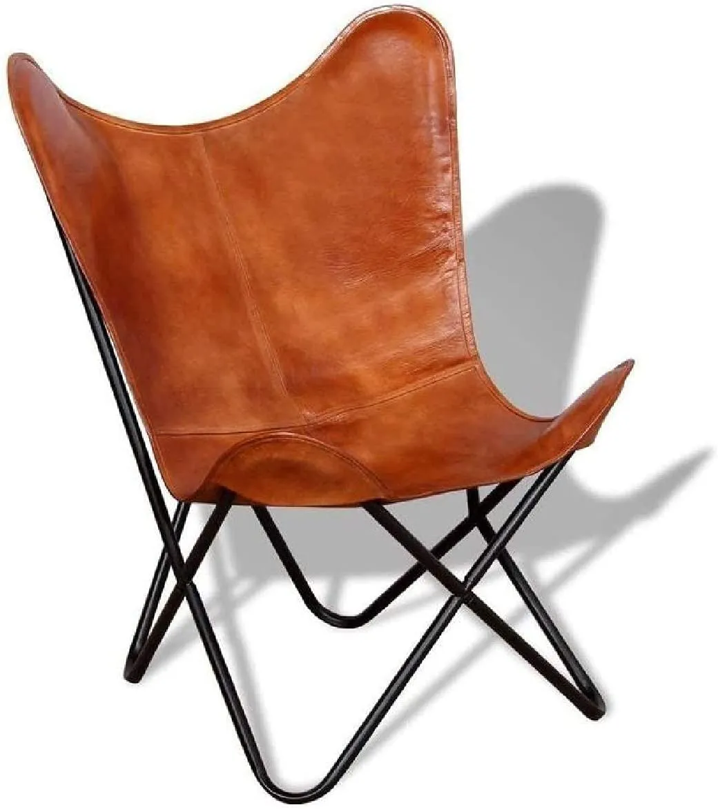 PINDIA Star and Butterfly Chair Brown Leather Butterfly Chairs Handmade with Powder Coated Steel Frame