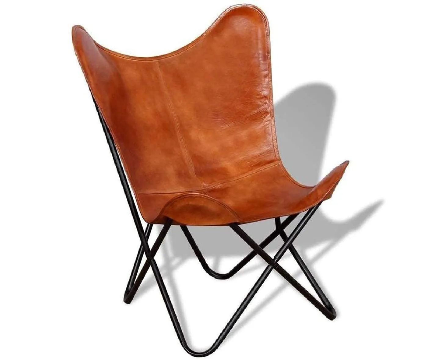 PINDIA Star and Butterfly Chair Brown Leather Butterfly Chairs Handmade with Powder Coated Steel Frame