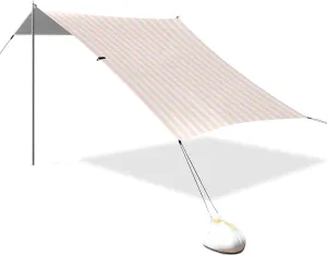 Pink Vertical Stripes Designed UPF50 Foldable Beach Tent Lightweight Shade Sun Shelter with Sandbags and Shovel for Backyard and Camping carpas para el sol