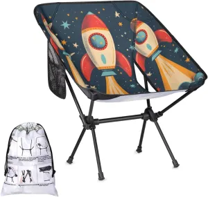 Planet Rocket Camping Chair Portable Folding Aluminum Alloy Chairs Lightweigh with Side Pocket for Beach Trip Picnic Outdoor Sports Camp Chair Back Chair for Camping Beach
