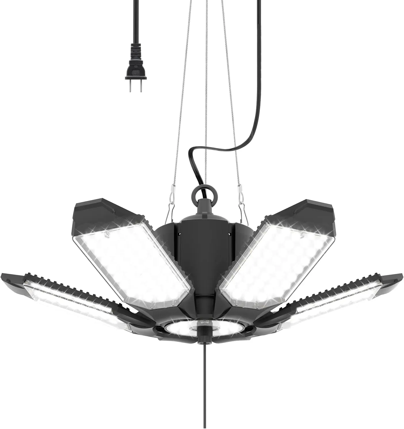 Plug in Garage Light, 200W 20000LM Linkable LED Shop Light w/Pull String(ON/Off), Garage Ceiling Light w/ 9.84ft Power Cord, 6500K LED Lights for Garage, Workshop, Warehouse, Barn, Attic