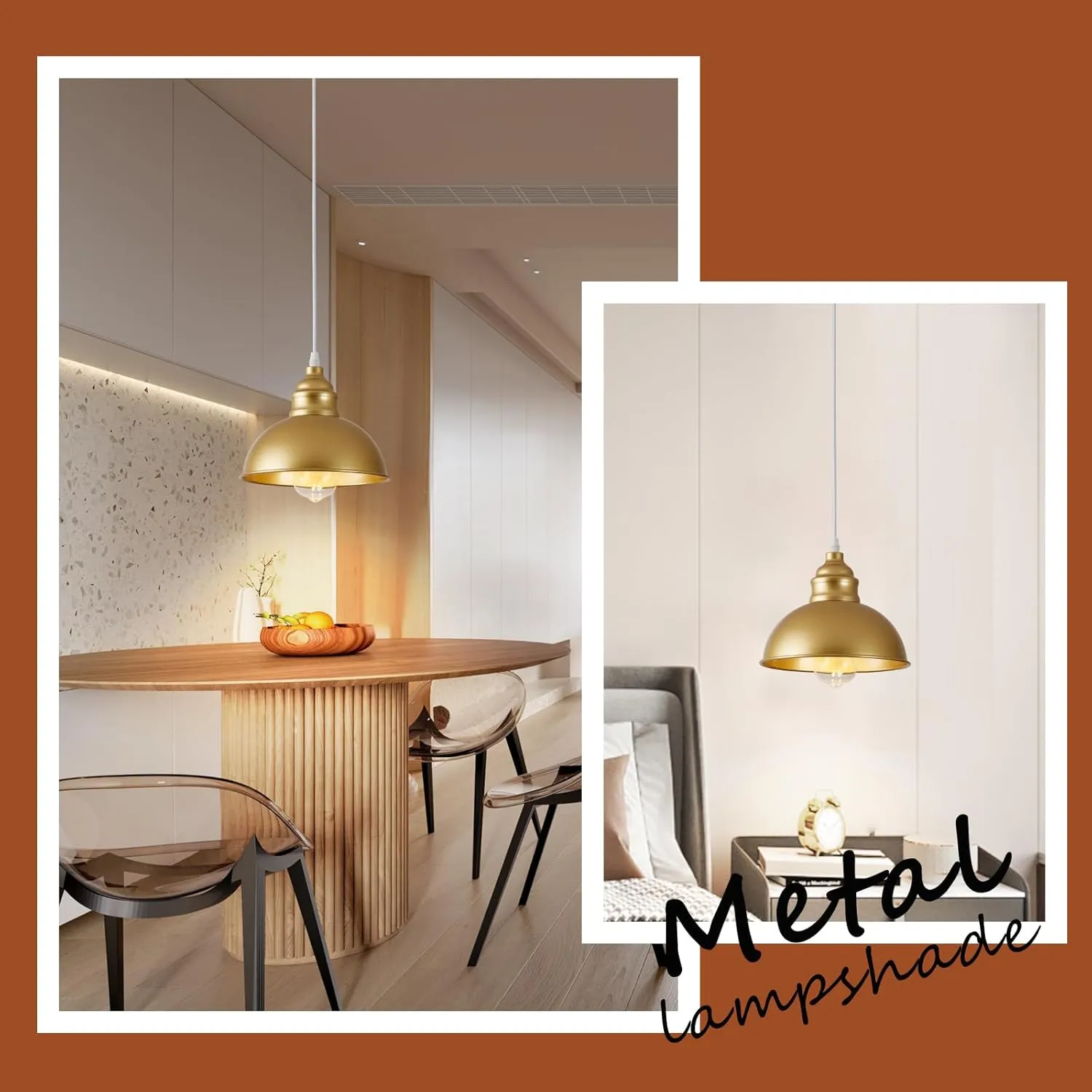 Plug in Pendant Light, 15FT Hanging Lights, On/Off Switch, Industrial Pendant Light with Plug in Cord, Metal Hanging Lamps for Living Room, Kitchen, Dining Room Gold