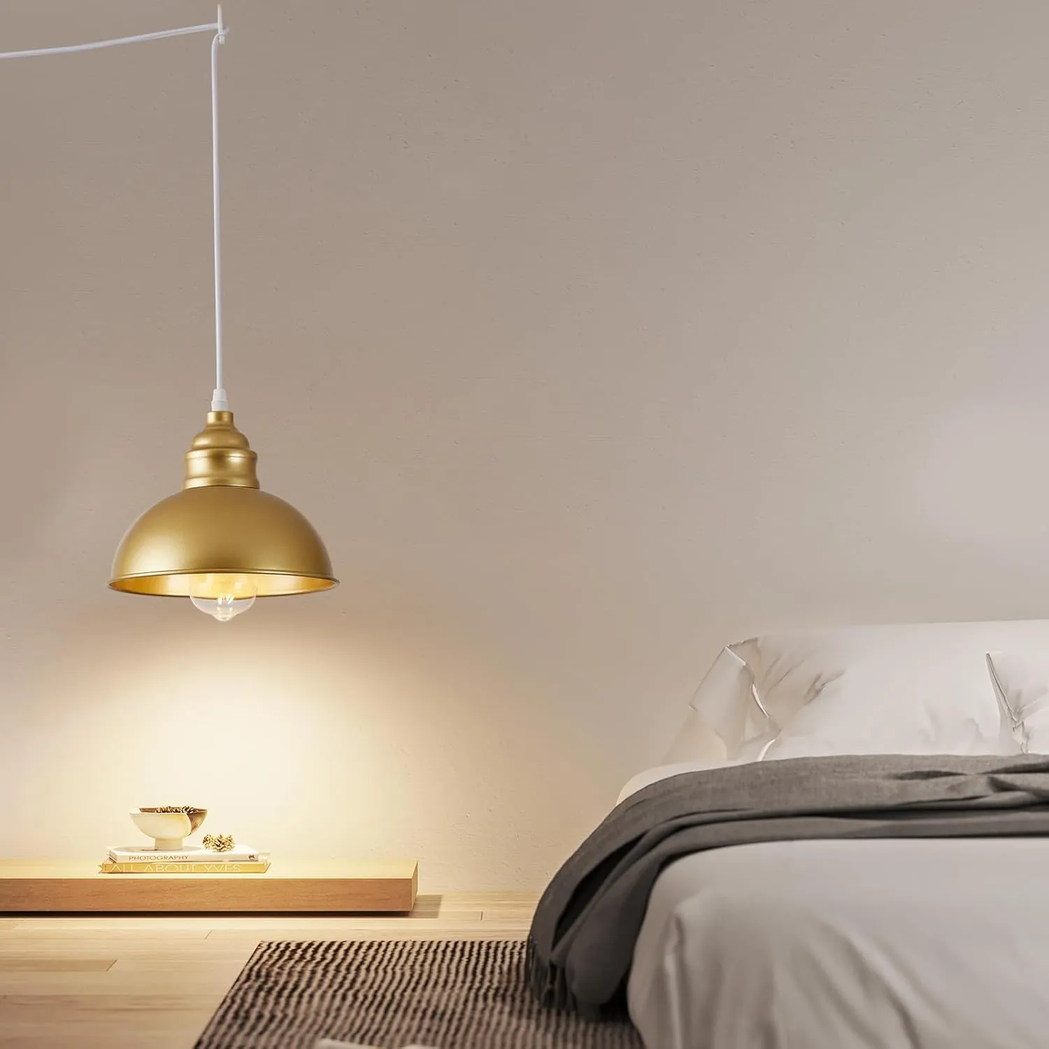 Plug in Pendant Light, 15FT Hanging Lights, On/Off Switch, Industrial Pendant Light with Plug in Cord, Metal Hanging Lamps for Living Room, Kitchen, Dining Room Gold