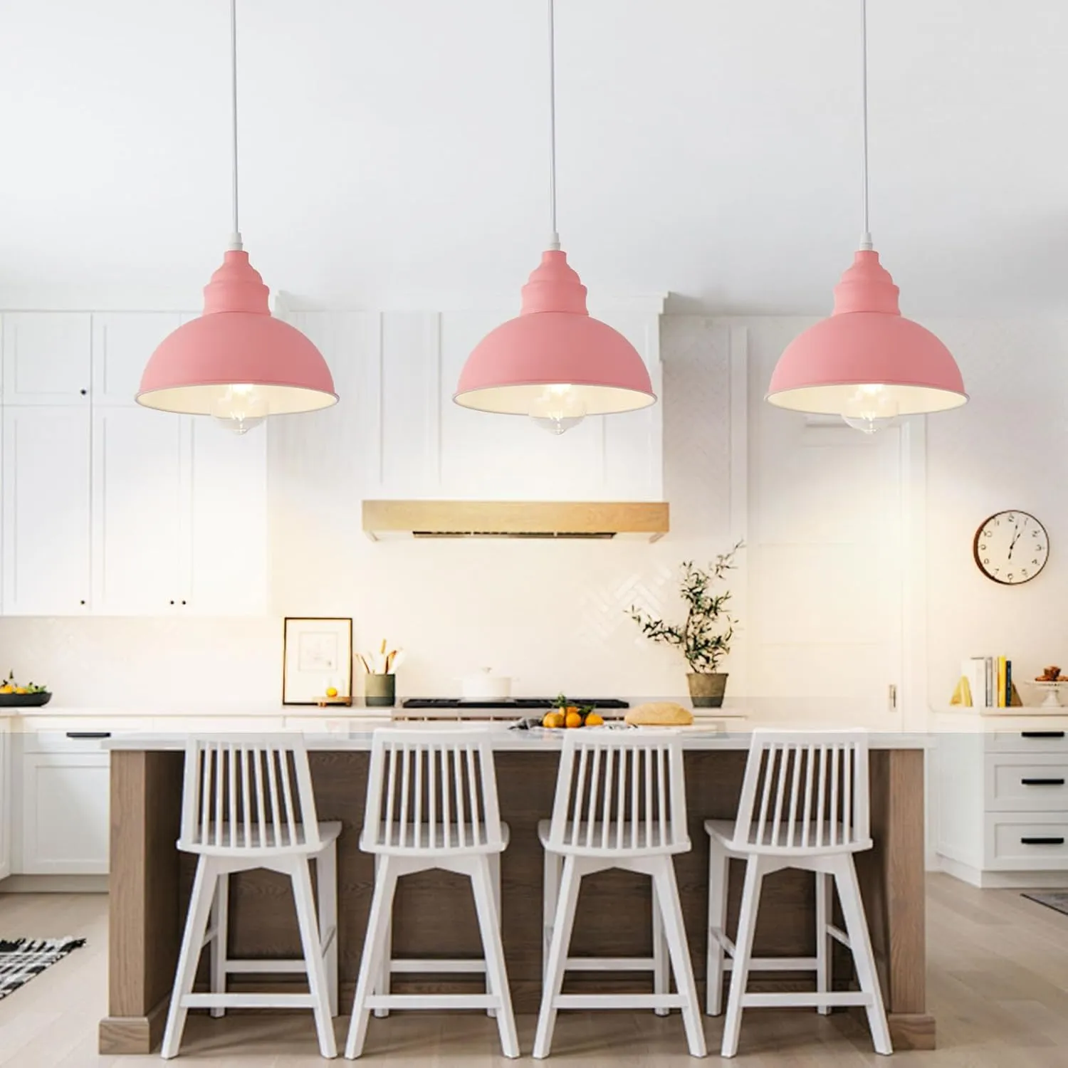 Plug in Pendant Light, 15FT Hanging Lights, On/Off Switch, Industrial Pendant Light with Plug in Cord, Metal Hanging Lamps for Living Room, Kitchen, Dining Room -Pink