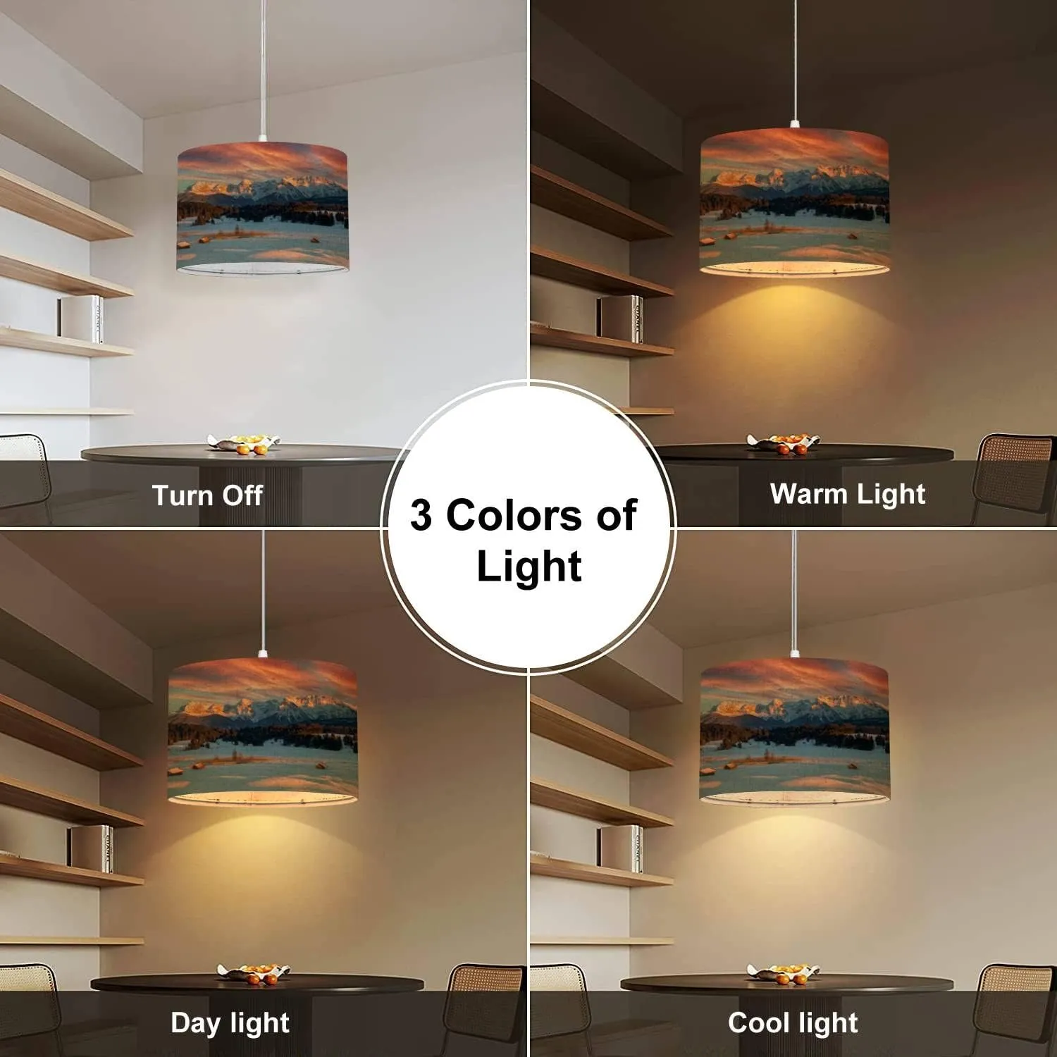 Plug in Pendant Light Magic Sunrise at Alpine Lake Geroldsee view to mount Karwendel Hanging Lamp with Plug in Clear Cord Linen Lampshade Dimmable Switch for Bedroom Living Room Light Fixtures