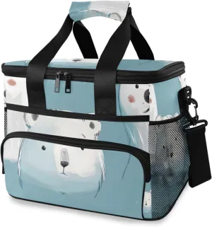 Polar Bear Blue Animal Cooler Bag Insulated Cooler Soft Sided Cooler 24 Can Portable Picnic Bag Large Leakproof Lunch Bag Box for Beach Grocery Camping Travel Car Men Women