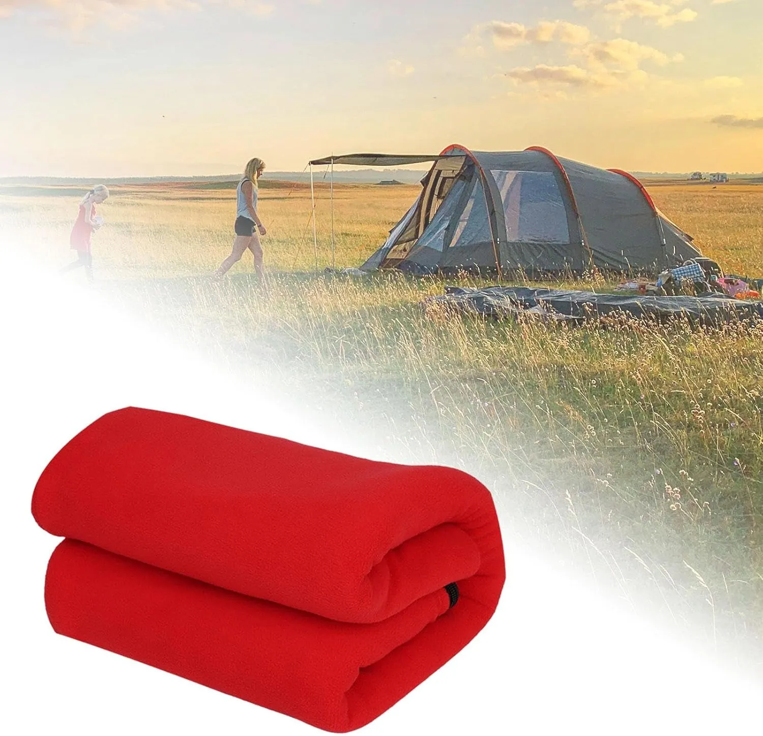 Polar Fleece Sleeping Bag Liner Camping Blanket Sleeping Sheet Zipper Single Sleeping Bag for Hiking Mountaineering Trekking