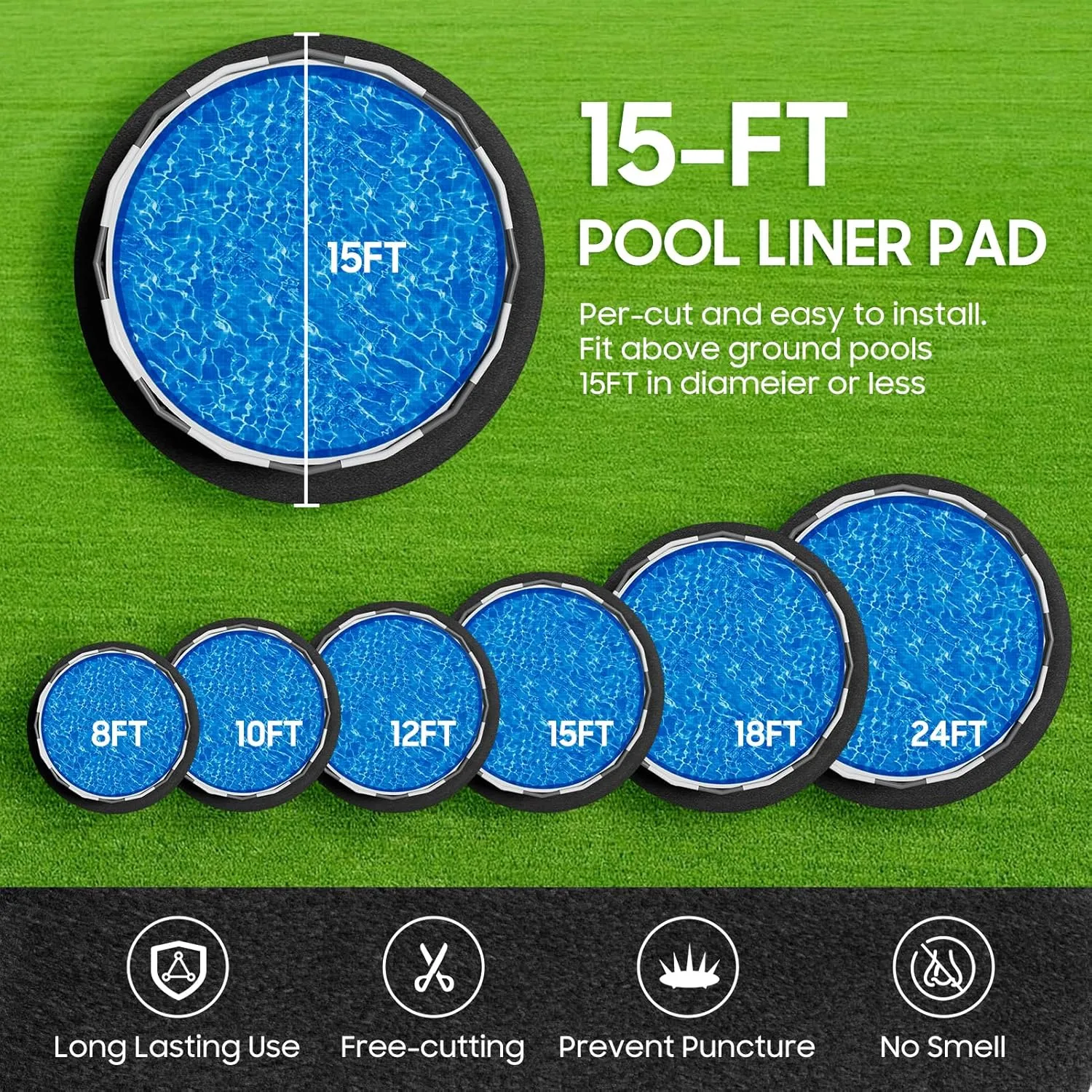 Pool Liner Pad for Above Ground Round Pool, 15 Ft Seamless Swimming Pool Ground Cloth, Puncture Resistant Pool Mat Extend The Life of Pool or Hot Tub Liner, Tarp for Under Pool Padding