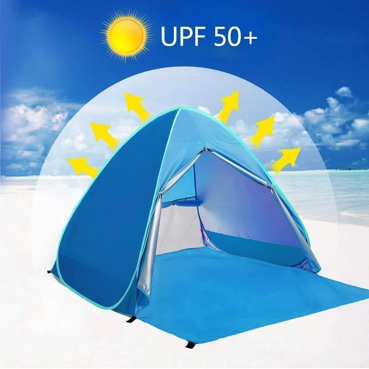 Pop Up Beach Tent Shade Sun Shelter UPF 50  Canopy Cabana 2-3 Person for Adults Baby Kids Outdoor Activities Camping Fishing Hiking Picnic Touring (Blue)