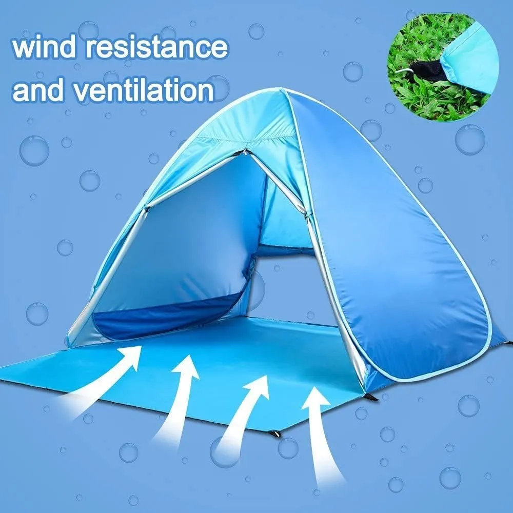 Pop Up Beach Tent Shade Sun Shelter UPF 50  Canopy Cabana 2-3 Person for Adults Baby Kids Outdoor Activities Camping Fishing Hiking Picnic Touring (Blue)