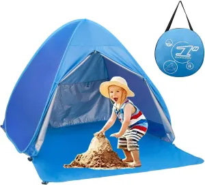 Pop Up Beach Tent Shade Sun Shelter UPF 50  Canopy Cabana 2-3 Person for Adults Baby Kids Outdoor Activities Camping Fishing Hiking Picnic Touring (Blue)