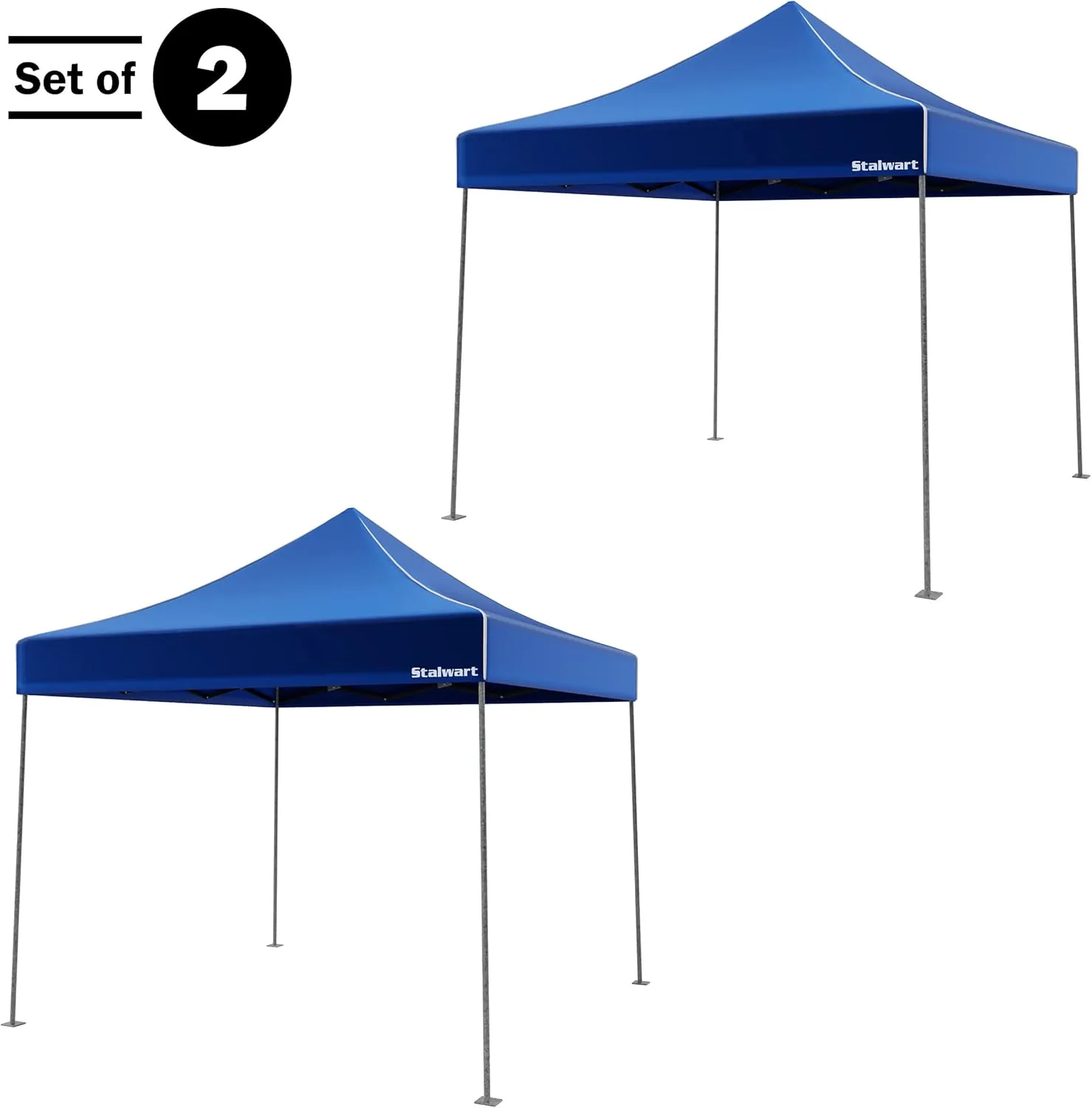 Pop-Up Canopy Set - Set of 2 Water-Resistant Outdoor Party Tents with Instant Set-Up and Portable Carry Bag - 10x10 Sun Shelter by Stalwart (Blue)
