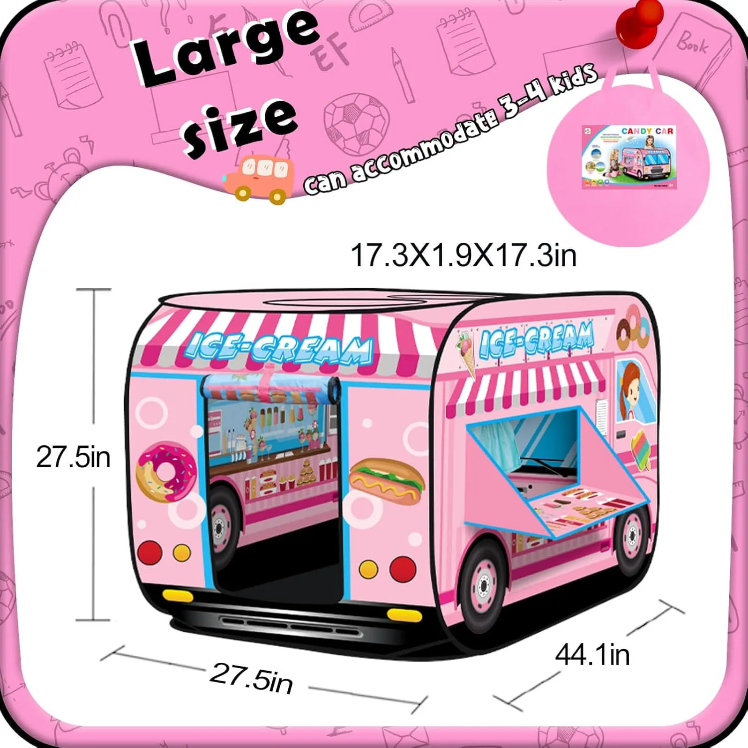 Pop up Play Tent for Kids Aged 1-3 Years Old Boys and Girls : Ice Cream Playhouse Toy Play Tents for Toddlers 3-5 Kids Tent Indoor Outdoor Playhouse Toys for 1   Year Old, Ice Cream
