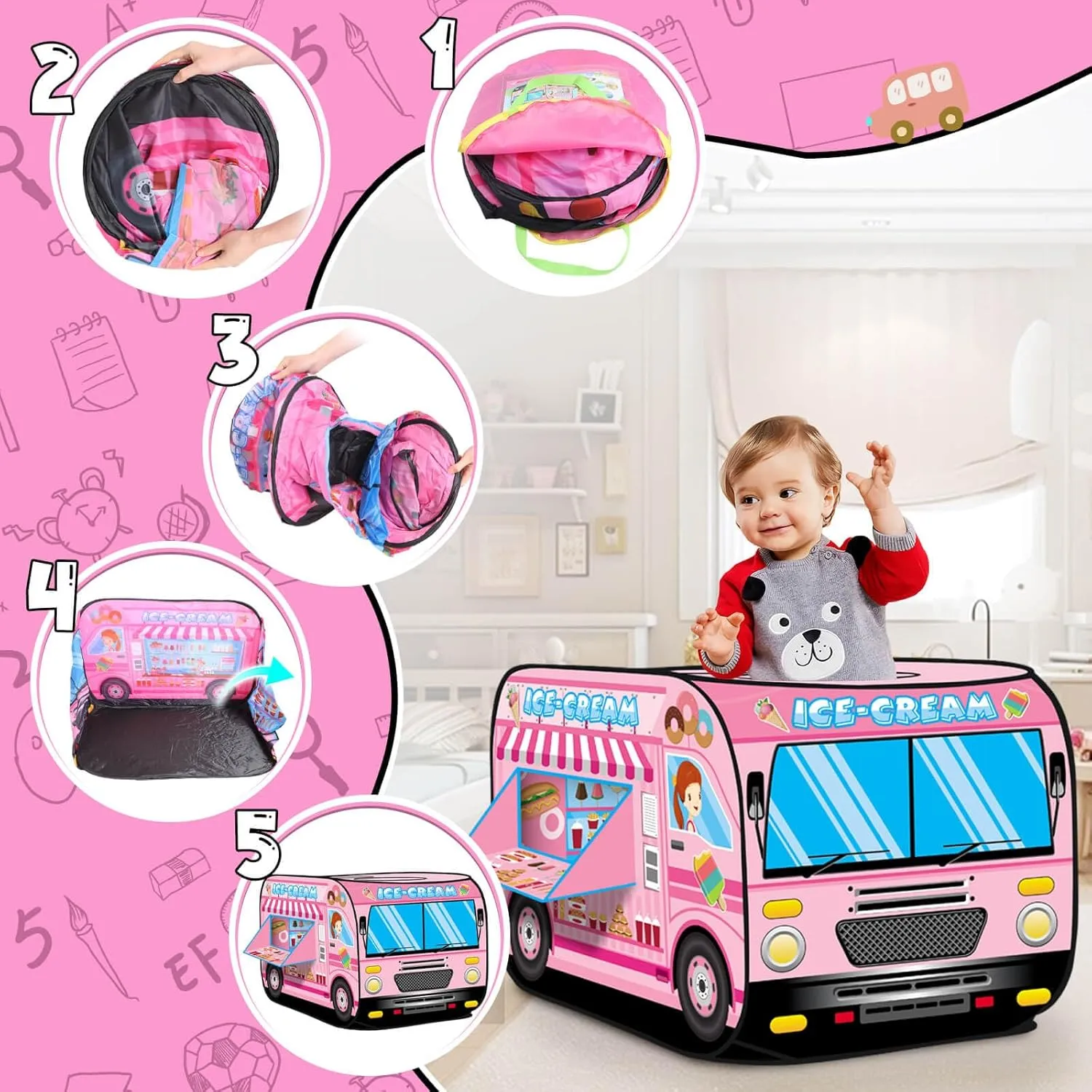 Pop up Play Tent for Kids Aged 1-3 Years Old Boys and Girls : Ice Cream Playhouse Toy Play Tents for Toddlers 3-5 Kids Tent Indoor Outdoor Playhouse Toys for 1   Year Old, Ice Cream