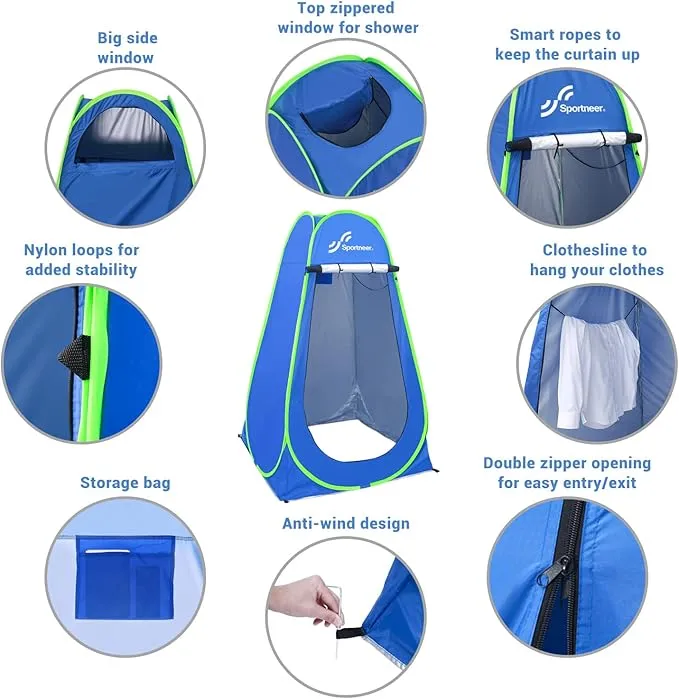 Pop Up Privacy Shower Tent, Sportneer 75inches x 47inches x 47inches Spacious Pop Up Changing Tent Camping Shower Tent Portable Dressing Room Bathroom Toilet Rain Shelter for Camping