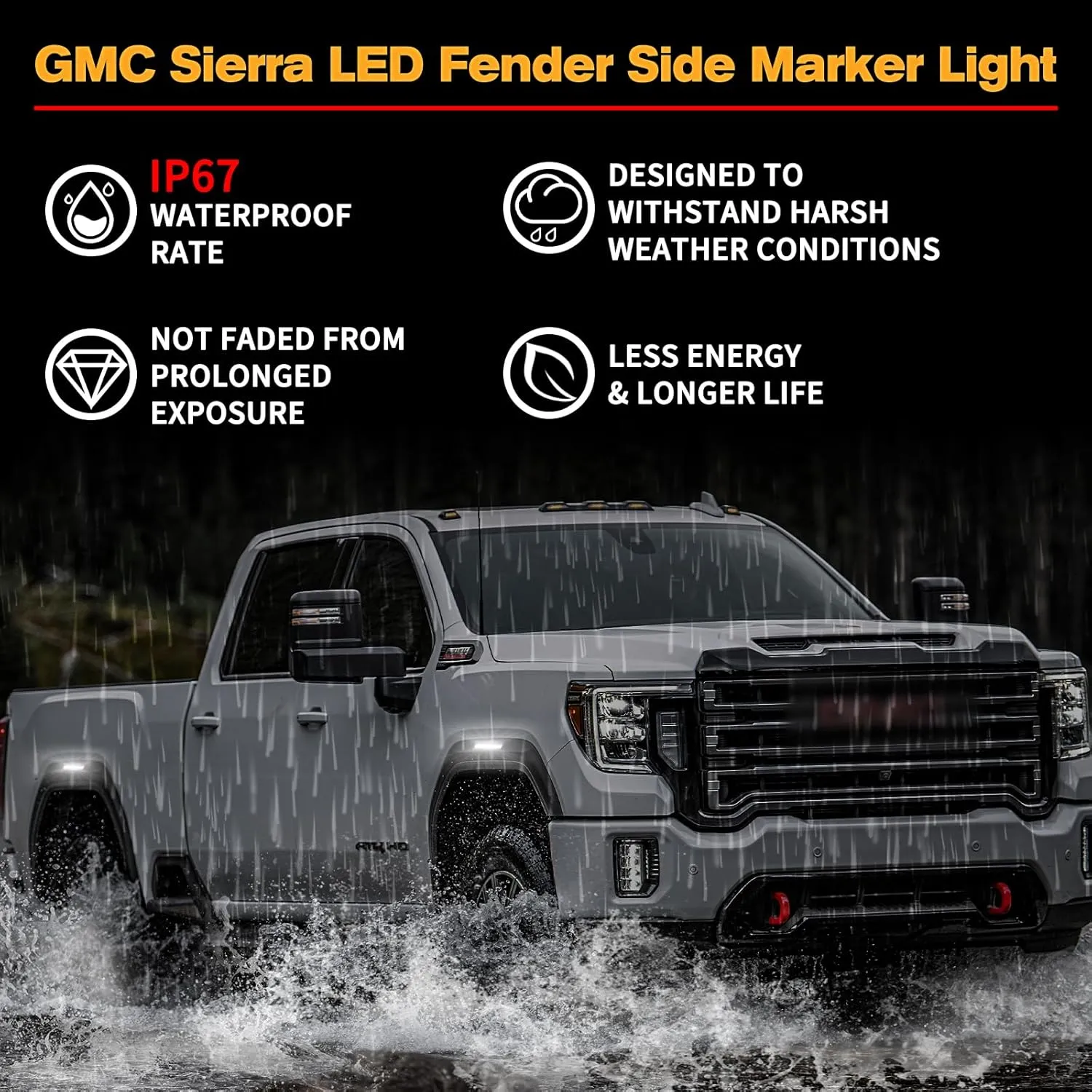 POPMOTORZ 4PCS LED Fender Side Marker Light for 2020-2023 GMC Sierra 2500HD 3500HD Pickup Truck Fender Turn Signal Indicator Light Replace OEM Side Marker lamp
