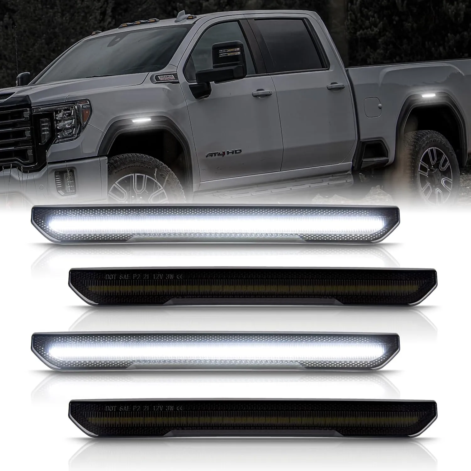 POPMOTORZ 4PCS LED Fender Side Marker Light for 2020-2023 GMC Sierra 2500HD 3500HD Pickup Truck Fender Turn Signal Indicator Light Replace OEM Side Marker lamp