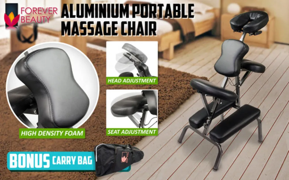 Portable Beauty Massage Chair Table Therapy Waxing Foldable - Black Aluminium