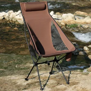 Portable Camping Chair, Backpacking Chair, Outdoor Folding Moon Chair with Headrest Side Pocket, Aluminum Alloy Frame, Folding Chair for Hiking Mountaineering, Beach Coffee