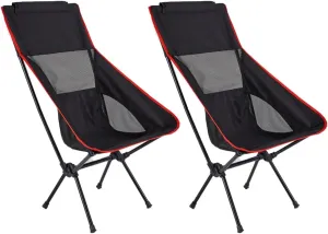 Portable Camping Chair Backpacking Chair - Ultralight Folding Chair - Compact, Lightweight Foldable Chairs for Hiking Mountaineering, Beach, 2 Pack,Black/Red